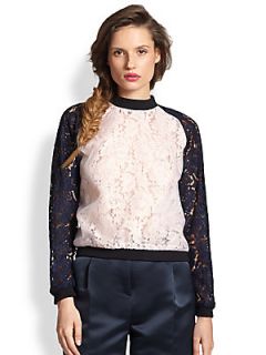 MSGM Lace Baseball Tee Style Top   Pink Navy