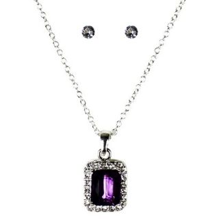 Rectangular Pendant Necklace and Earrings Set   Silver/Purple