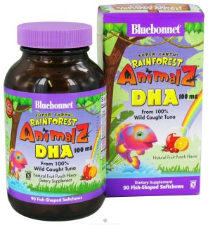 Bluebonnet Nutrition   Animalz DHA From 100% Wild Caught Tuna Natural Fruit Punch Flavor 100 mg.   90 Soft Chews
