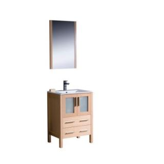 Fresca Torino 24 in. Vanity in Light Oak with Ceramic Vanity Top in White and Mirror FVN6224LO UNS