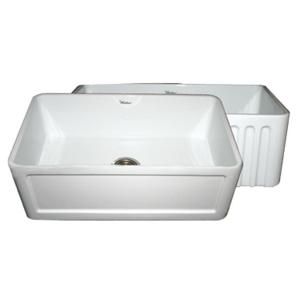 Whitehaus Reversible Apron Front Fireclay 30x18x10 0 Hole Single Bowl Kitchen Sink in White WHFLCON3018 WH
