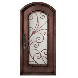 Iron Doors Unlimited Flusso Center Arch Painted Heavy Bronze Decorative Wrought Iron Entry Door IF4098REHW