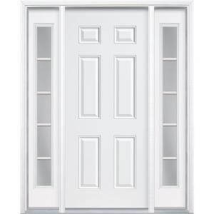 Masonite Premium 6 Panel Primed Steel Entry Door with Two 10 in. 5 Lite Sidelites 45056