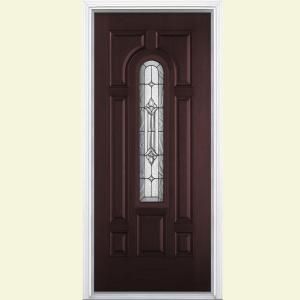 Masonite Providence Center Arch Merlot Mahogany Grain Textured Fiberglass Entry Door with Brickmold 26588