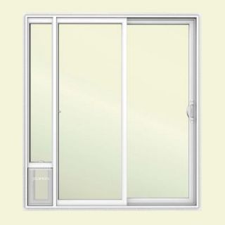 JELD WEN 72 in. x 80 in. White Right Hand Vinyl Patio Door with Low E Argon Glass and Small Pet Door Sierra LE 6068 MPDP RH
