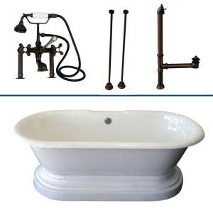 Barclay Products 5.58 ft. Cast Iron Double Roll Top Bathtub Kit in White with Oil Rubbed Bronze Accessories TKCTDRHB ORB2