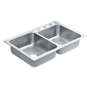 MOEN Lancelot Drop in Stainless Steel 33x22x8 4 Hole Double Bowl Kitchen Sink DISCONTINUED S22316