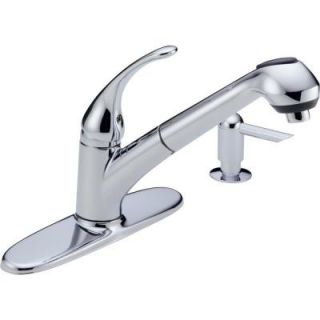 Delta Foundations Single Handle Pull Out Sprayer Kitchen Faucet in Chrome with Soap Dispenser B4310LF SD