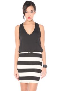 *LA Boutique Dress Solid & Stripes in Black and White
