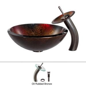 Kraus Mercury Glass Vessel Sink and Waterfall Faucet in Oil Rubbed Bronze C GV 680 19mm 10ORB
