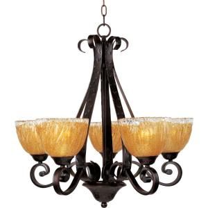 Illumine 5 Light 25 in. Oil Rubbed Bronze Single Tier Chandelier with Amber Ice Glass Shade HD MA41473723