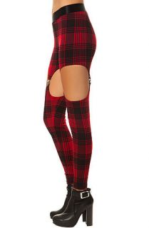 Widow Legging Exclusive Cutout Garter Ponte in Black and Red Plaid