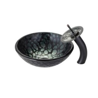 KRAUS Kratos Glass Vessel Sink in Multicolor and Waterfall Faucet in Oil Rubbed Bronze C GV 397 19mm 10ORB