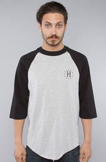 HUF The Worldwide Stoops Baseball Tee in Heather Black