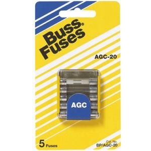 Cooper Bussmann AGC Series 20 Amp Silver Glass Tube Fuses (5 Pack) BP/AGC 20