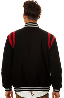 Ezra Wine Black Red Grey Varsity Jacket