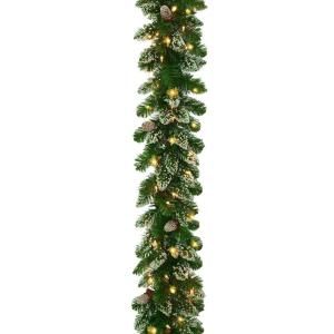 National Tree Company 9 ft. Crystal Spruce Garland with Glittered Tips, Pine Cone with 100 Clear Lights CRY10 300 9A