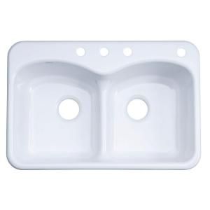 KOHLER Langlade Drop In Cast Iron 33x22x9.75 4 Hole Kitchen Sink in White K RH6626 4 0