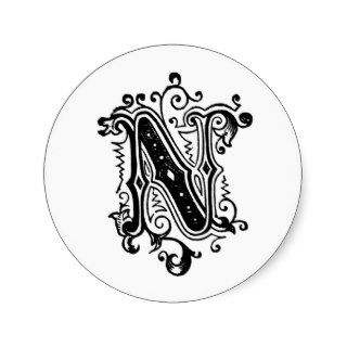 N   Decorative Letter Round Sticker