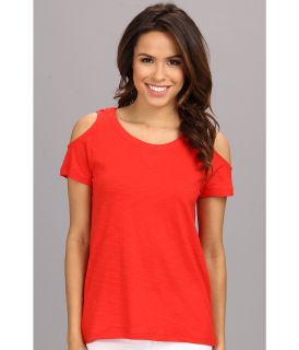 TWO by Vince Camuto Cold Shoulder Top Womens Short Sleeve Pullover (Orange)