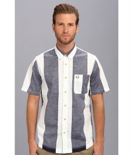 Fred Perry British Deckchair Collection Holiday Stripe Shirt Mens Short Sleeve Button Up (Navy)