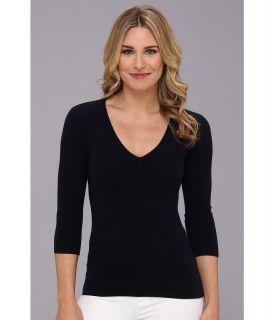 525 america Basic V Neck 3/4 Sleeve Womens Long Sleeve Pullover (Navy)