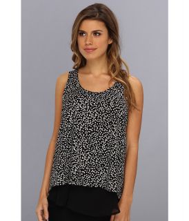 TWO by Vince Camuto Speckle Dot Double Layer Tank Womens Blouse (Black)