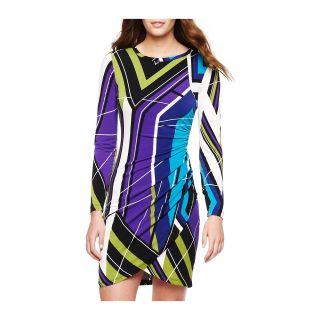 Bisou Bisou Printed Wrap Dress, Blk/violet