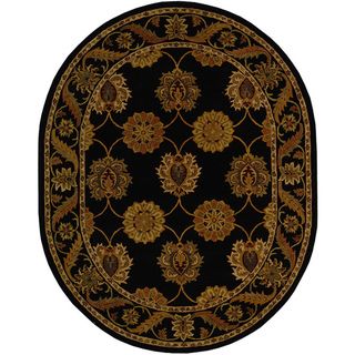 Handmade Heritage Mahal Black Wool Rug (46 X 66 Oval)