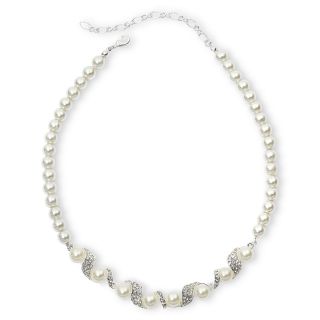 Vieste Simulated Pearl & Pavé Rhinestone Necklace, White