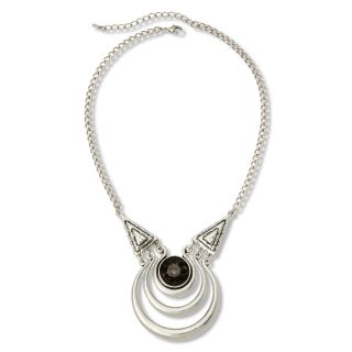Aris by Treska Silver Tone Multicolor Stone & Chains Necklace, Black