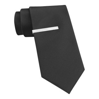 Van Heusen Solid Tie w/ Tie Bar, Black, Mens