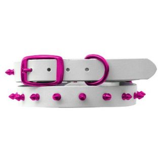 Platinum Pets White Genuine Leather Dog Collar with Spikes   Raspberry (17 20)