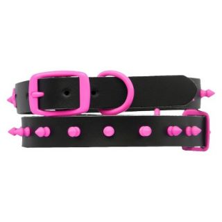 Platinum Pets Black Genuine Leather Dog Collar with Spikes   Pink (11   15)