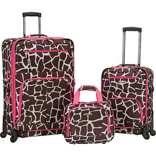 Pasadena 3 pc Spinner Set Pink Giraffe   Rockland Luggage Lugg