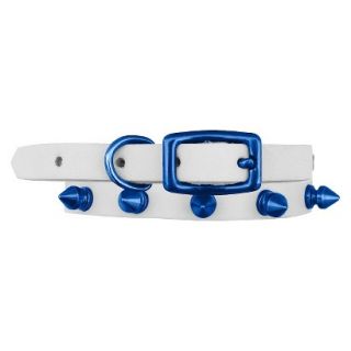 Platinum Pets White Genuine Leather Cat and Puppy Collar with Spikes   Blue (7.
