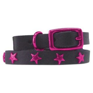 Platinum Pets Black Genuine Leather Cat and Puppy Collar with Stars   Raspberry