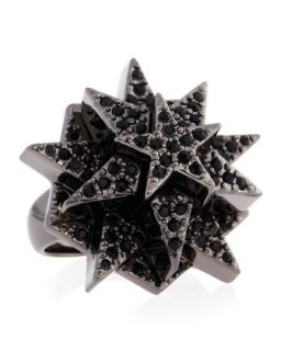 Pave Layered Star Ring, Black, Size 7
