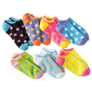 Xhilaration Girls 7pk Low Cut Brite Dots Socks   Assorted 3 10