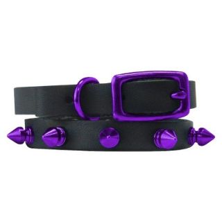 Platinum Pets Black Genuine Leather Cat and Puppy Collar with Spikes   Purple