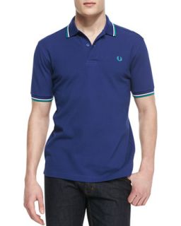 Tipped Polo Shirt, Medieval Blue/Green/White   Fred Perry