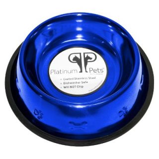 Platinum Pets Stainless Steel Embossed Non Tip Dog Bowl   Blue (2 Cup)
