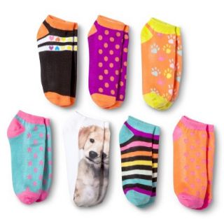 Xhilaration Girls 7pk Low Cut Puppy Patterned Socks   Assorted 3 10