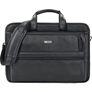 Wide Body Leather Laptop Brief   Black