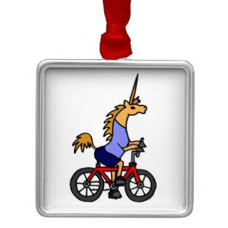 XX  Unicorn Riding Bicycle Cartoon Christmas Tree Ornaments