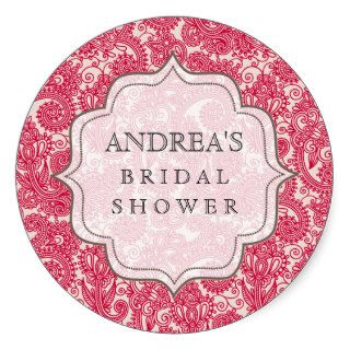 Red Bridal Shower Dessert Table Tag Label Round Stickers