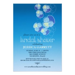 Falling Flowers Blue Ombre Bridal Shower Personalized Invitation