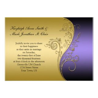 Vintage Purple Black and Gold Wedding Invitation