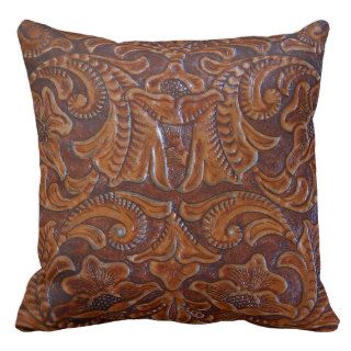 Antique Tooled Leather Graphics Sofa Pillow