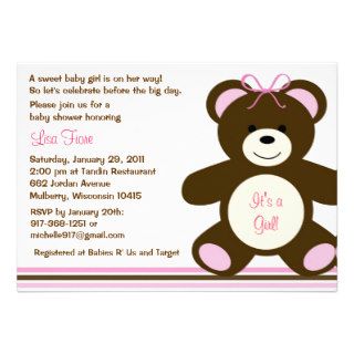 Chocolate Teddy Bear Baby Shower Invitations